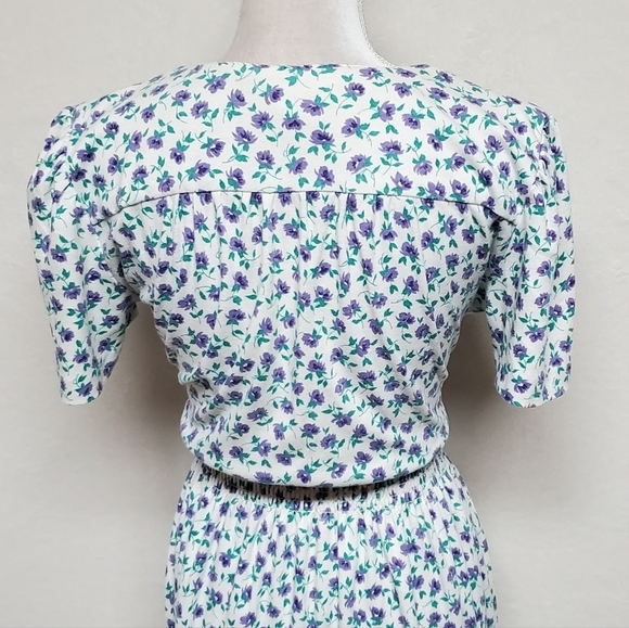 VINTAGE 80s Jordan Michaels Calico Ditsy Floral Short Sleeve Stretchy Midi Dress - Picture 12 of 15